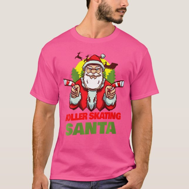 T-shirt Wo Roller Skating Santa Claus Christmas Holiday Ro (Devant)