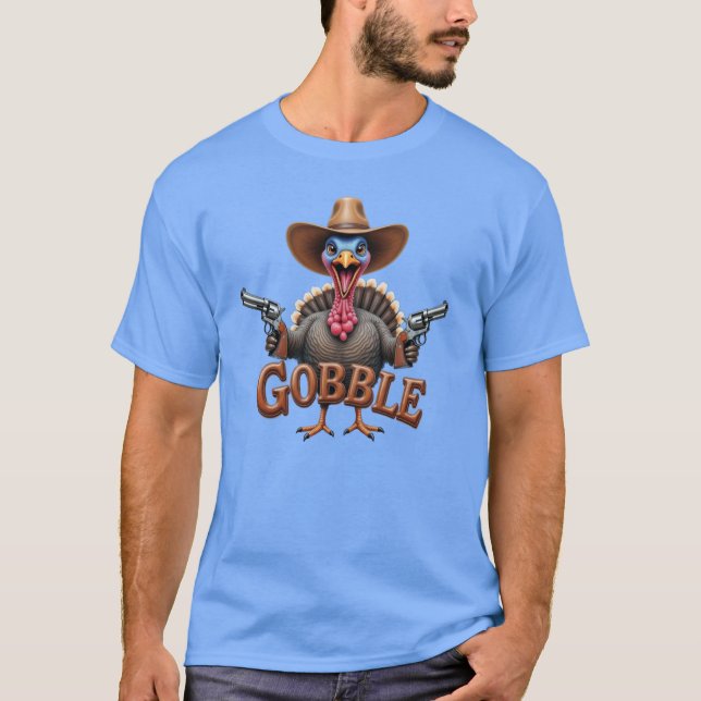 T-shirt Wobble Turkey With Gun Thanksgiving (Devant)