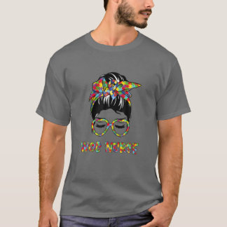 T-shirt WOC Infirmière Messy Bun Autisme Amour Coeur Steth