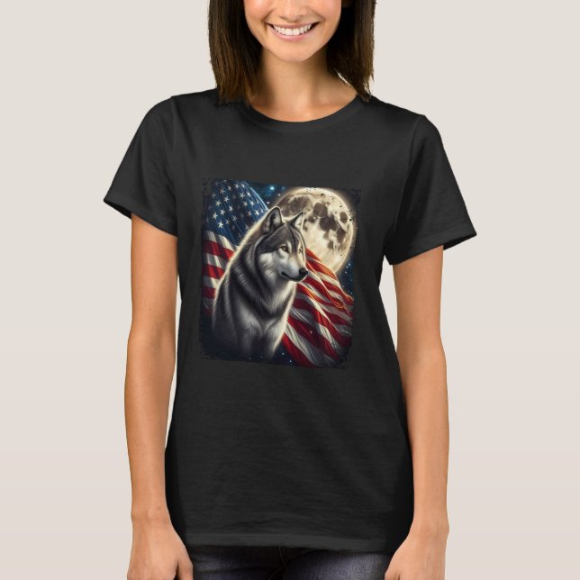T-shirt Wolf 4 juillet Drapeau américain Alpha Wolf sous M (Devant)