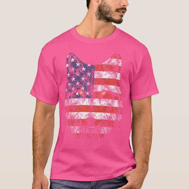 T-shirt Wolf American Flag Usa 4 Juillet (Devant)