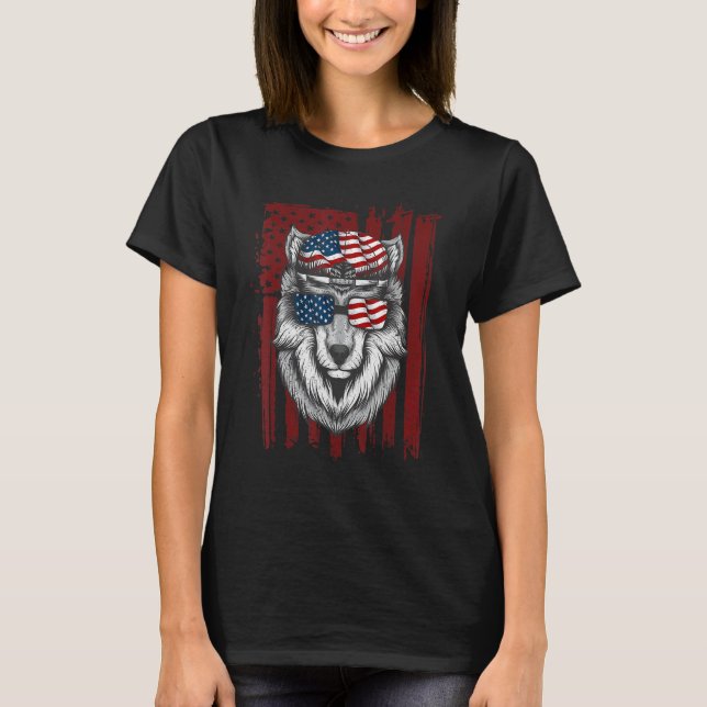 T-shirt Wolf American Flag Usa 4 juillet Hommes Femmes Wir (Devant)