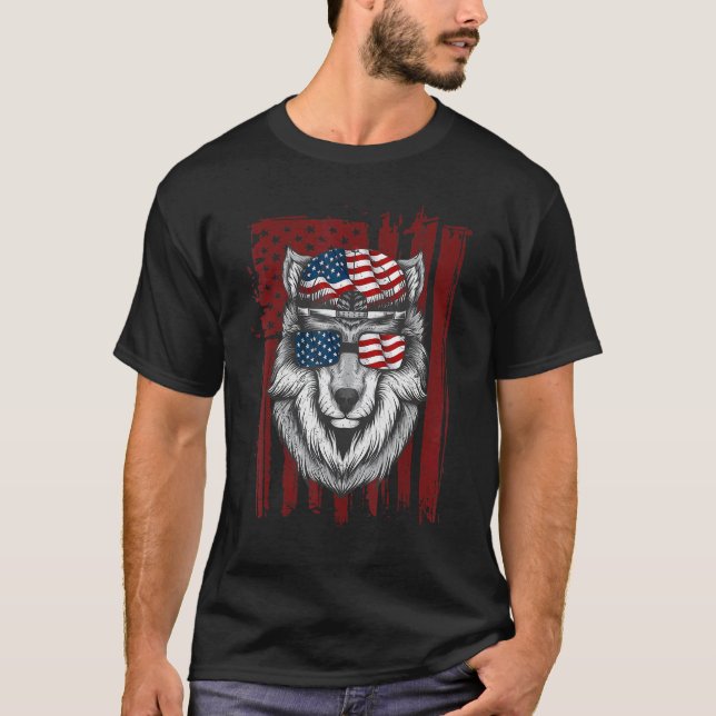 T-shirt Wolf American Flag Usa 4 juillet Hommes Femmes Wir (Devant)