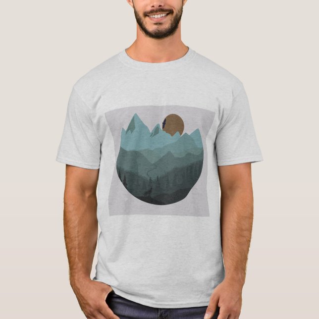 T-shirt Wolf and Mountains Modern Art  (Devant)