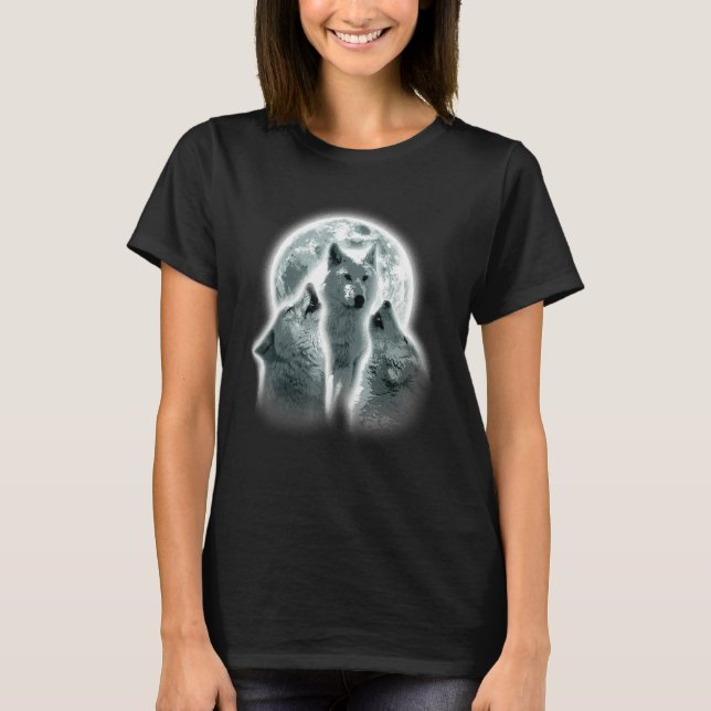 T-shirt Wolf Animals Howls Moon Print Animal Lovers Wolf_1 (Devant)