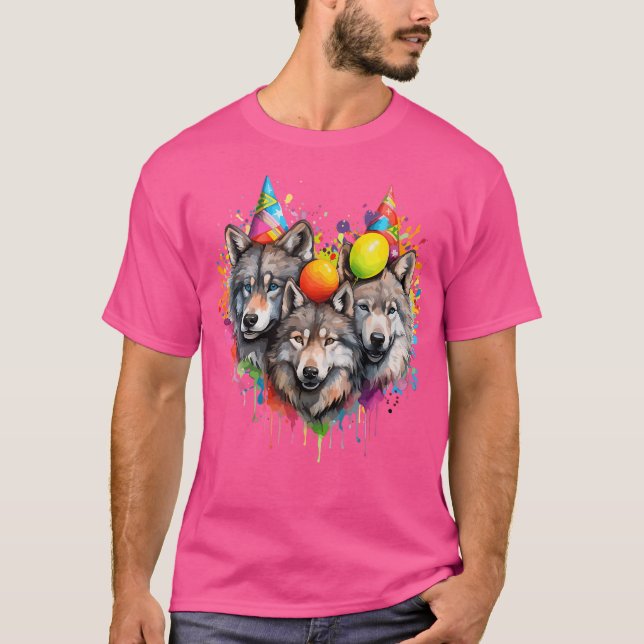 T-shirt Wolf Anniversaire Pack de fête Wolf Lover Balloon  (Devant)