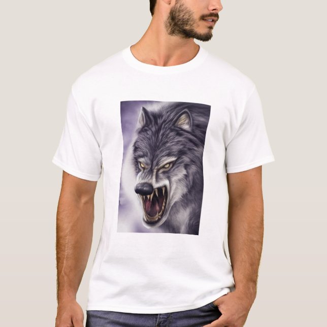 T-shirt Wolf Art - Beast With Fangs Tee, Mode Attaque Wolf (Devant)