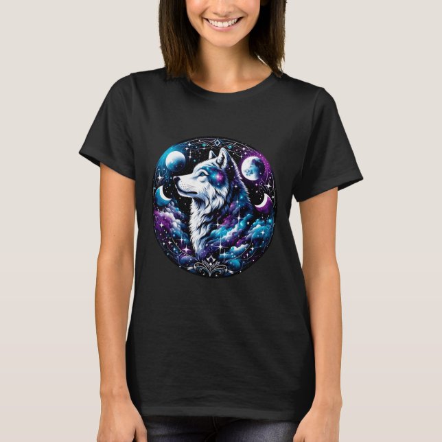 T-shirt Wolf Celestial Dream Night Howling Moon Funny Wolv (Devant)