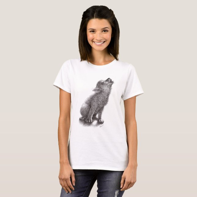 T-shirt Wolf chien hurlant très mignon (Devant entier)