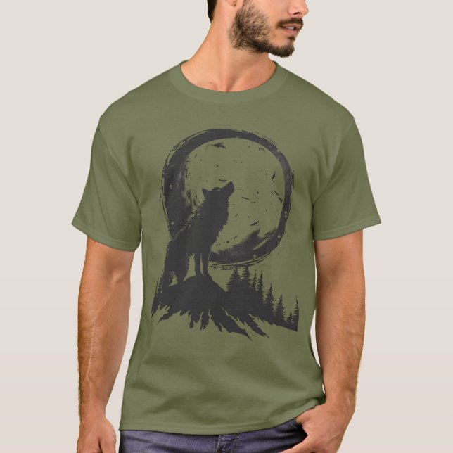 T-shirt Wolf Classique Au Feu De La Lune (Devant)