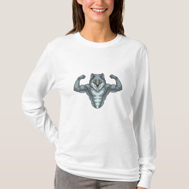 T-shirt Wolf comme Bodybuilder avec de grands Muscles (Devant)