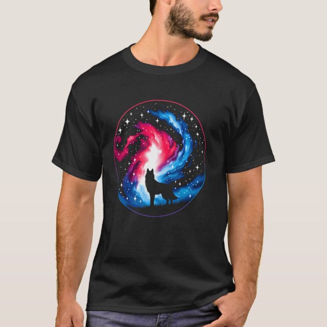 T-shirt Wolf cosmique cool Galaxie Graphique (Devant)