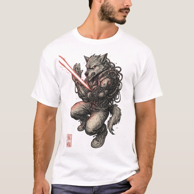 T-shirt Wolf Cyberpunk (Duel) (Devant)