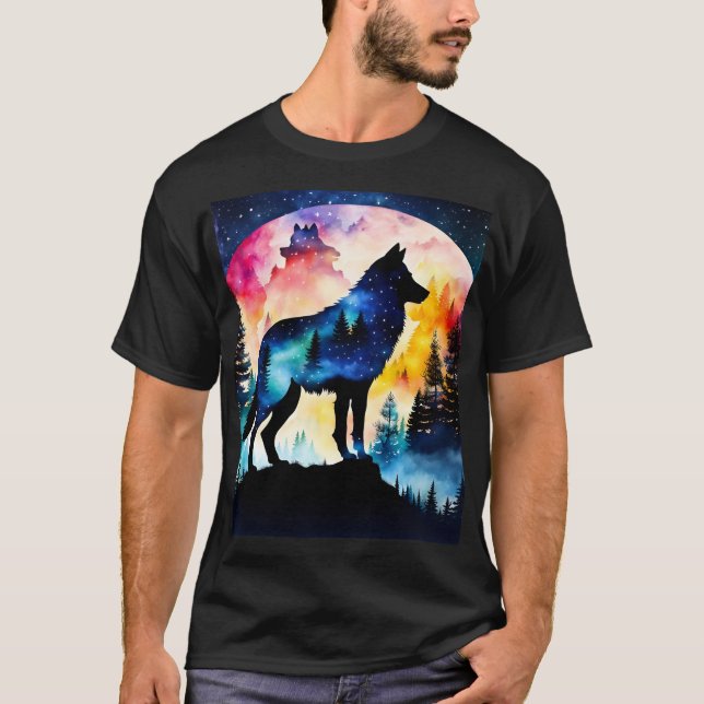 T-shirt Wolf dans les bois aquarelle (Devant)