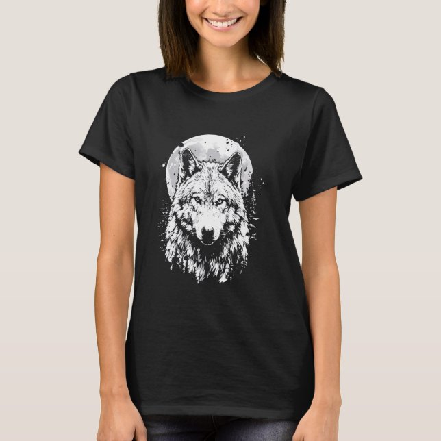 T-shirt Wolf design rétro Moon Grey Howling désespéré (Devant)