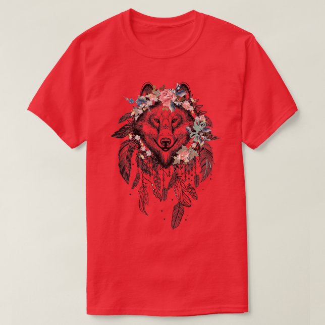 T-shirt Wolf Dreamcatcher à la fleur (Design devant)