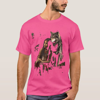 T-shirt Wolf Et Indienne Femme Indigène Ethnique Indienne