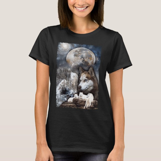 T-shirt Wolf Family Moon Winter Mountain Wolfs (Devant)