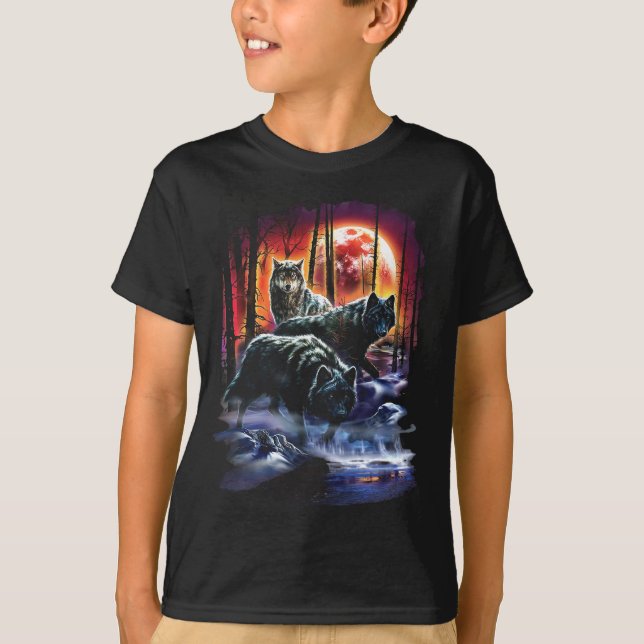 T-shirt Wolf Fire Glace Wolfs Famille Lune Animal Chien Lo (Devant)