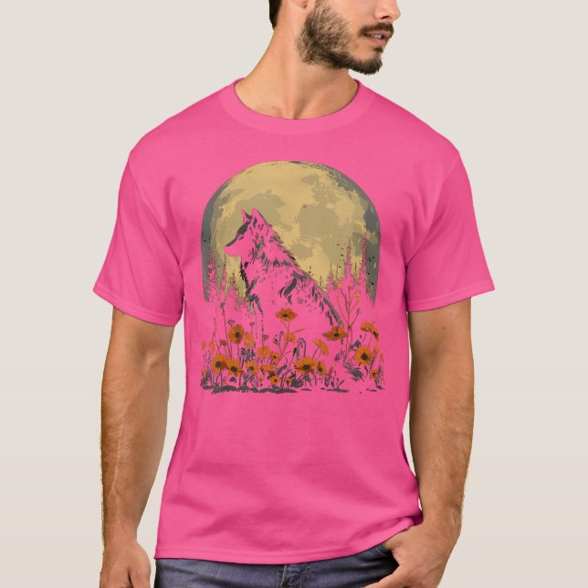 T-shirt Wolf Floral Pleine lune Wolves Fleurs (Devant)