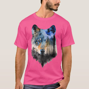 T-shirt Wolf Forest Paysage Animal Visage Art Amoureux des