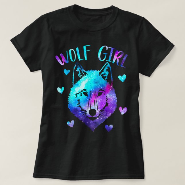 T-shirt Wolf Girl Galaxy Aesthetic Design (Design devant)