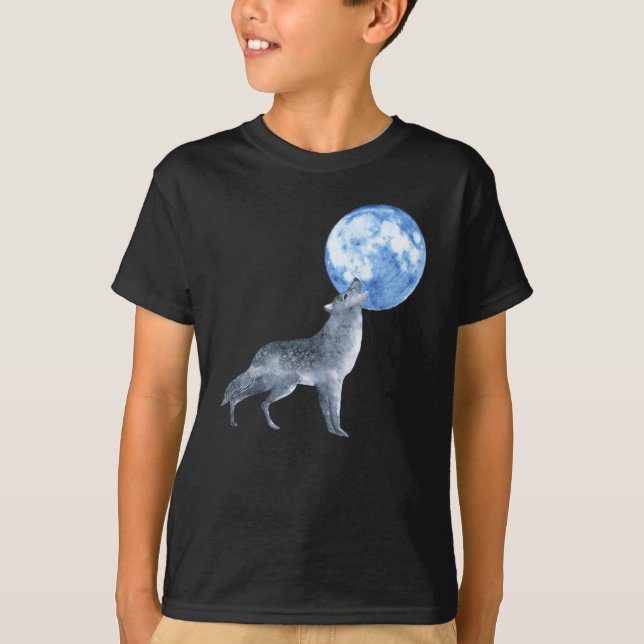 T-shirt Wolf gris-argenté hurlant à Blue Moon (Devant)