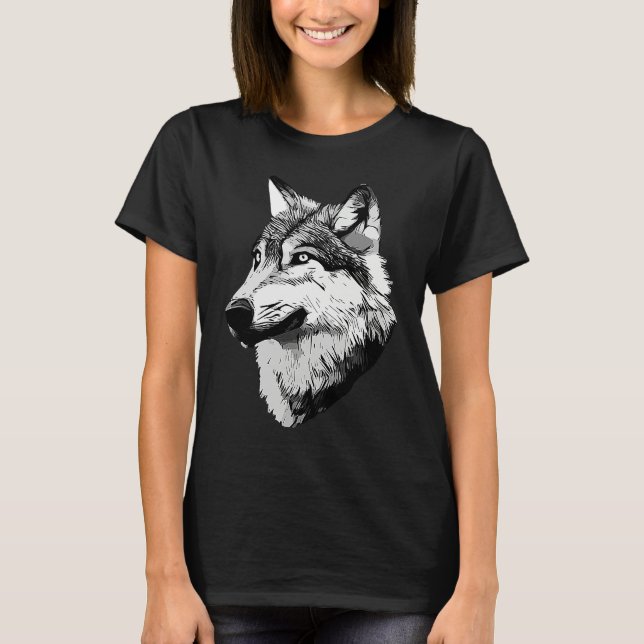 T-shirt Wolf head predator face imprint with wild animal   (Devant)