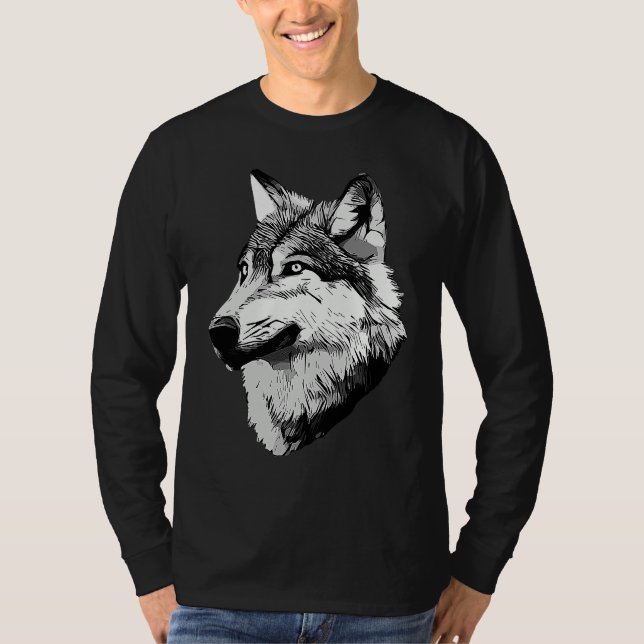 T-shirt Wolf head predator face imprint with wild animal   (Devant)