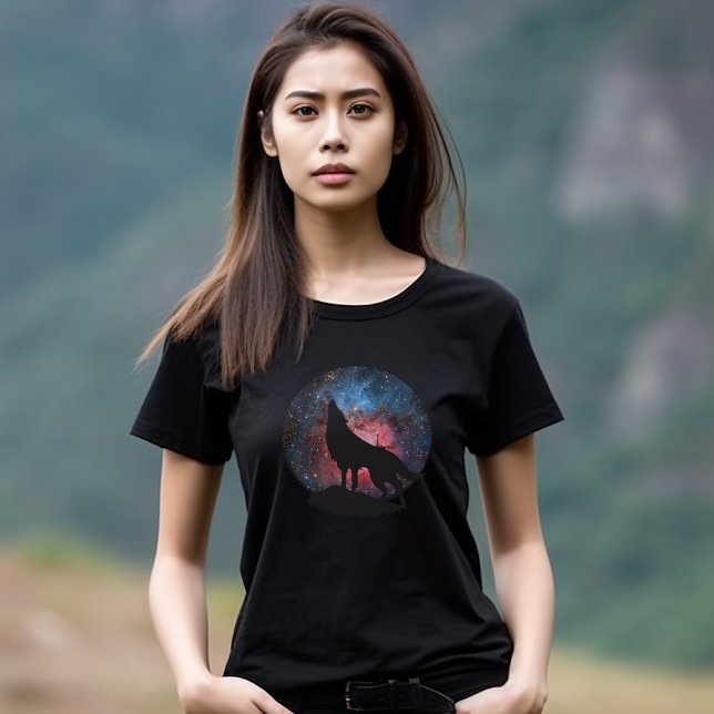 T-shirt Wolf Howling à Galaxy (Wolf Howling in Galaxy Tshirt)