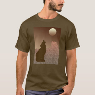 T-shirt Wolf Howling à la Lune en Brown et Tan