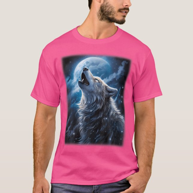 T-shirt Wolf Howling À L'Imaginaire Lune Art Faune (Devant)