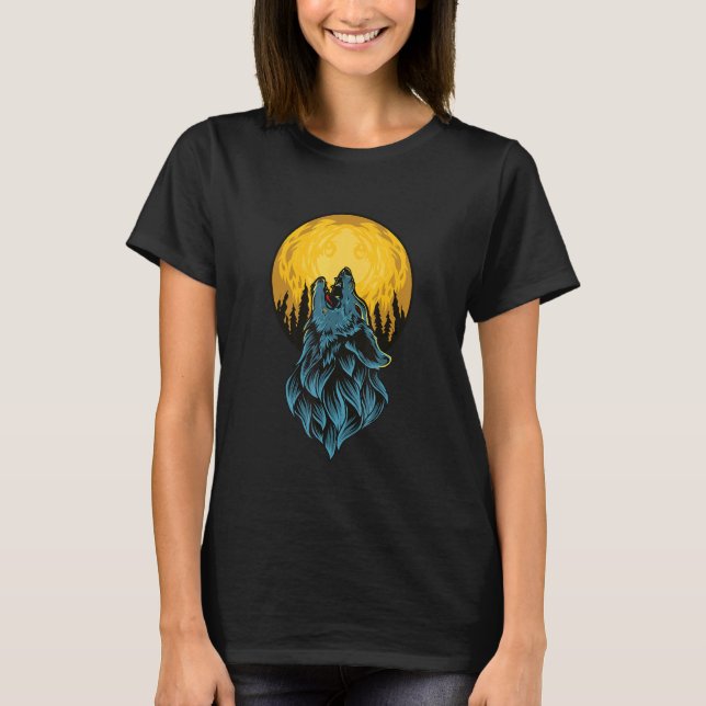 T-shirt Wolf Howling À Pleine lune Mountain Nature (Devant)