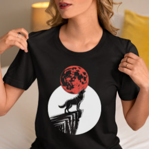 T-shirt Wolf Howling à Red Moon