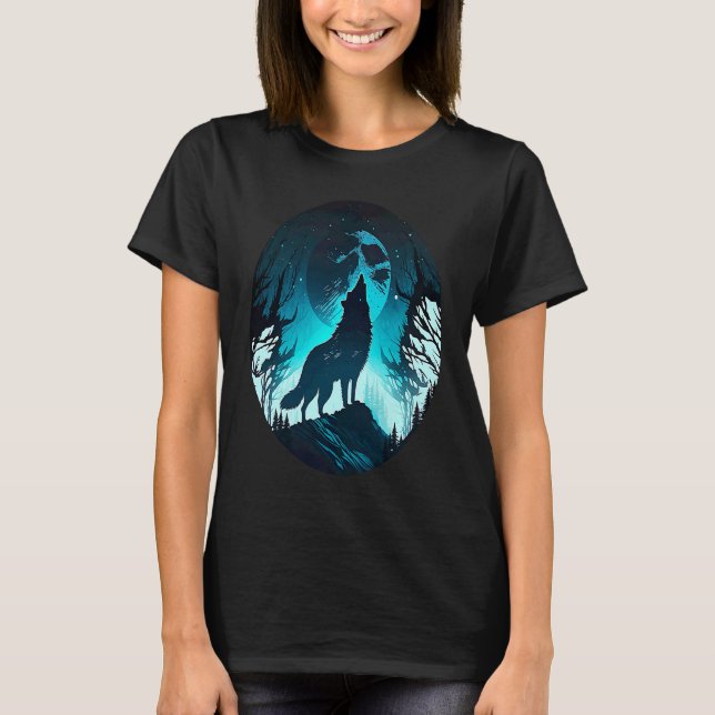 T-shirt Wolf Howling at Moon on a Cold Night Amazing Natur (Devant)