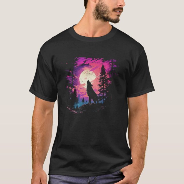T-shirt Wolf Howling At the Moon National Park Women s Ala (Devant)