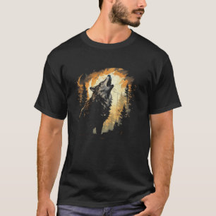 T-shirt Wolf Howling at the Moon Watercolor Femmes s Alask