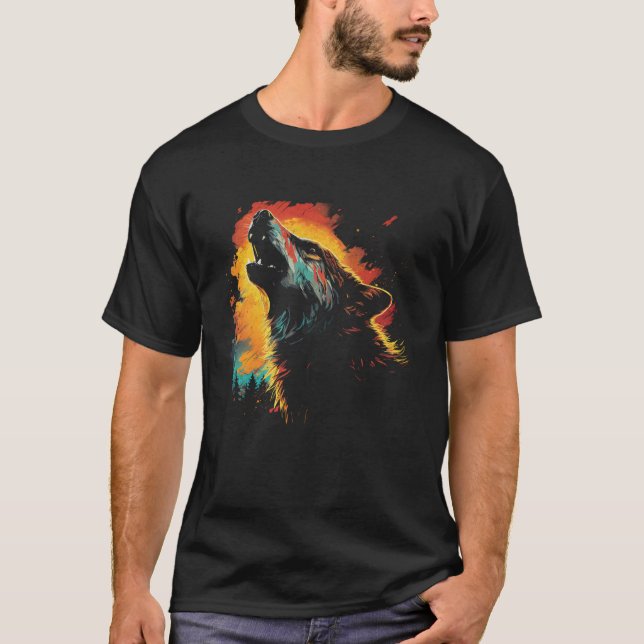T-shirt Wolf Howling Au Parc National Des Femmes De La Lun (Devant)
