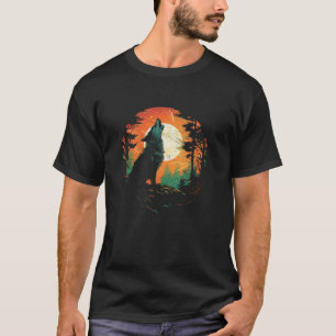 T-shirt Wolf Howling Au Parc National Moon Mens Wildli