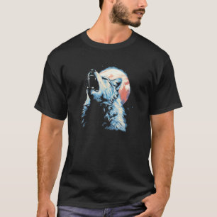 T-shirt Wolf Howling avec Pleine lune en Arrière - plan -