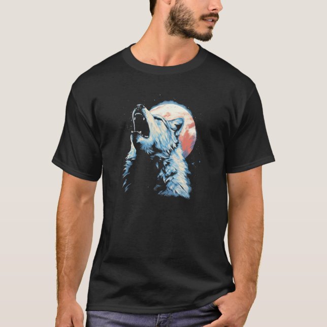 T-shirt Wolf Howling avec Pleine lune en Arrière - plan -  (Devant)