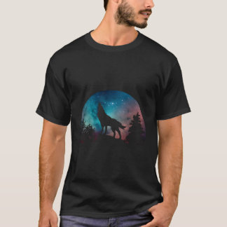 T-shirt Wolf Howling Lune Espace cosmique Galaxie Love Wol