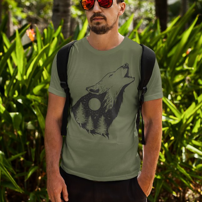 T-shirt Wolf Howling Pleine lune Forest Silhouette (Créateur téléchargé)