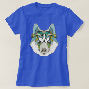 T-shirt Wolf husky embelli vert bleu