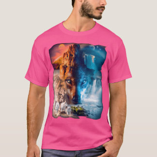 T-shirt Wolf Lune Soleil Yin Yang Ice Fire Snowy Tropi