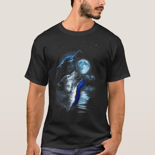 T-shirt Wolf Moon Lake Wolf Howling Pleine lune Wolf Graph (Devant)