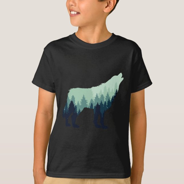 T-shirt Wolf Nature Forêt extérieure Camping Randonnée Cad (Devant)