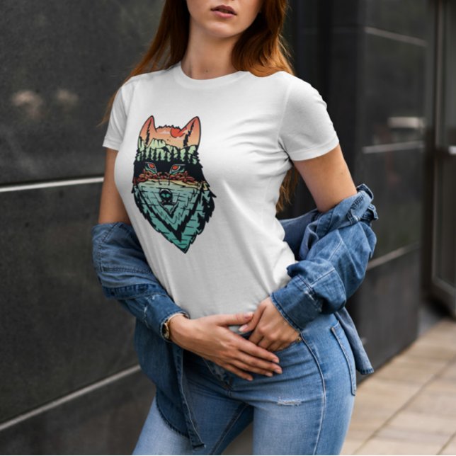 T-shirt Wolf On Forest Arrière - plan (Créateur téléchargé)