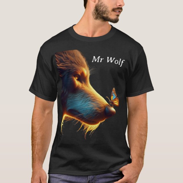 T-shirt Wolf & Papillon avec rétroéclairage doré. Modifiab (Devant)