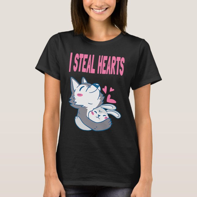 T-shirt Wolf Rabbit Bunny Couple Amour Saint Valentin (Devant)